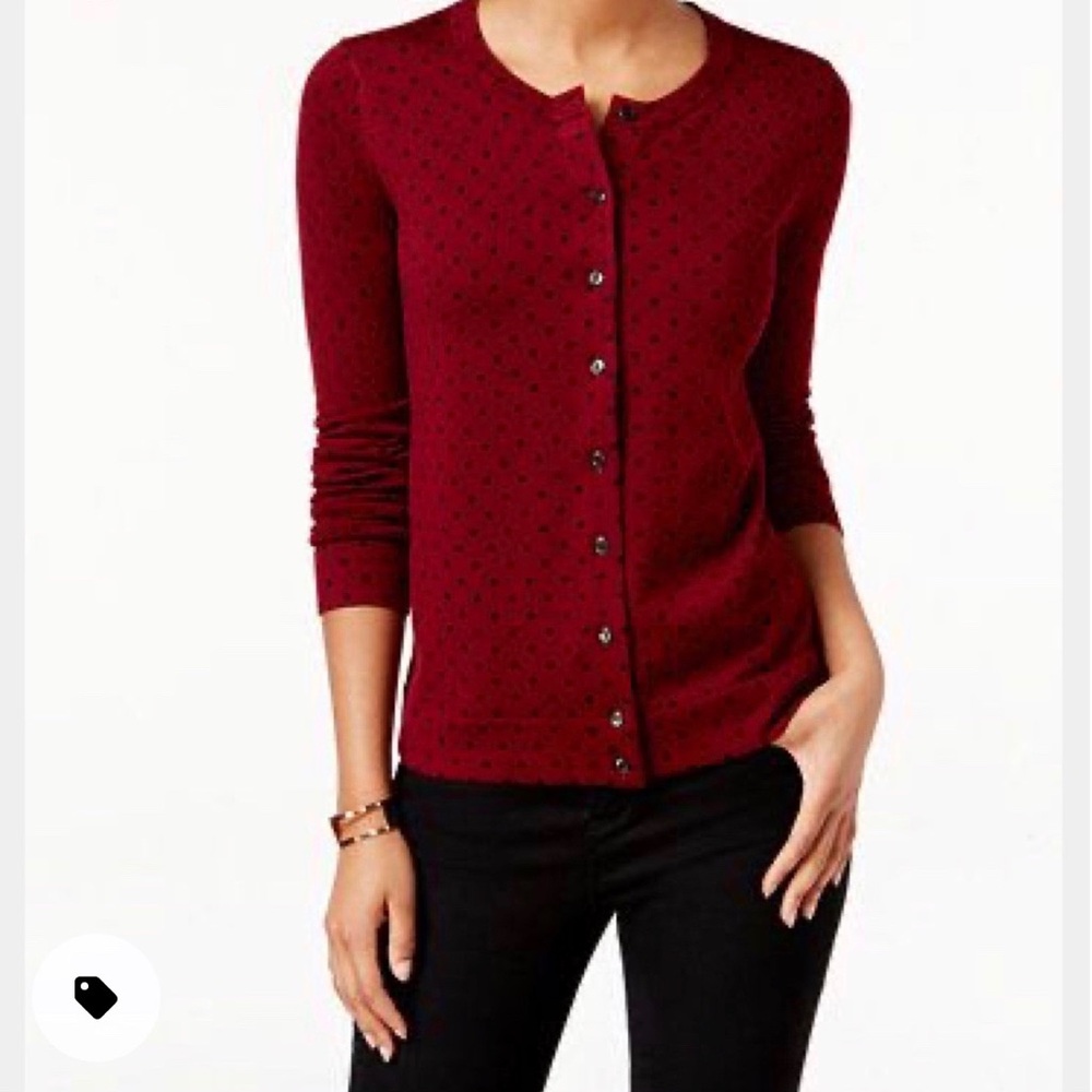 Charter Club Dot Print Button Up Cardigan Sweater